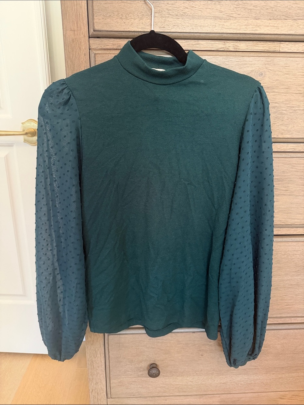 stradivarius Forest Green Mock Neck Long Sleeve Blouse